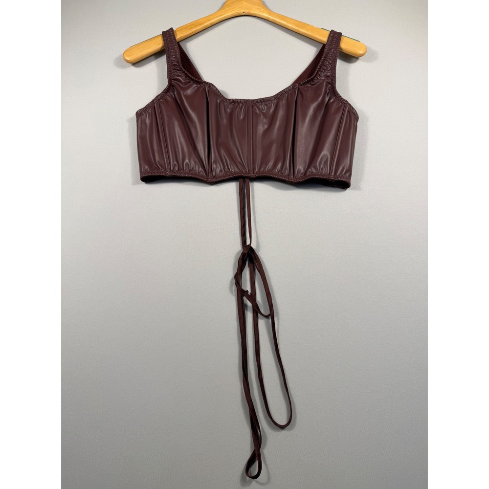 Victoria's Secret Faux Leather Lace Up Corset Crop Top Burgundy XL 417551-0D4